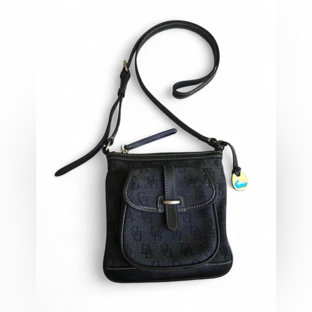 DOONEY & BOURKE Dark Grey Canvas Leather Trims Small Crossbody Bag